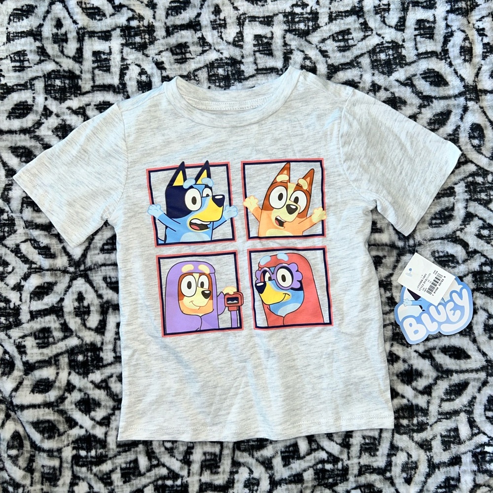 Bluey Kids Cartoon Character T-Shirt - Light Gray